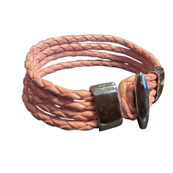 pink "leather" 4 strand cuff bracelet with silver clasp Y2K - Picture 7 of 8